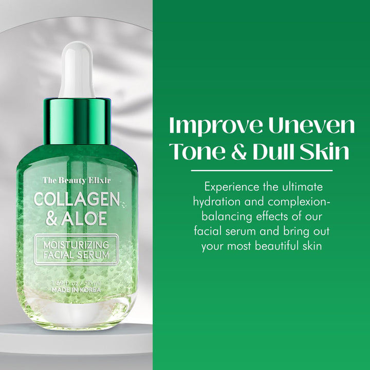 Beauty Elixir Aloe & Collagen Serum For Face - Skin Tightening, Hydrating & Nourishing Anti-Aging Treatment - Clean, Cruelty-Free Korean Skin Care - Dermatologist Tested - 1.69 oz