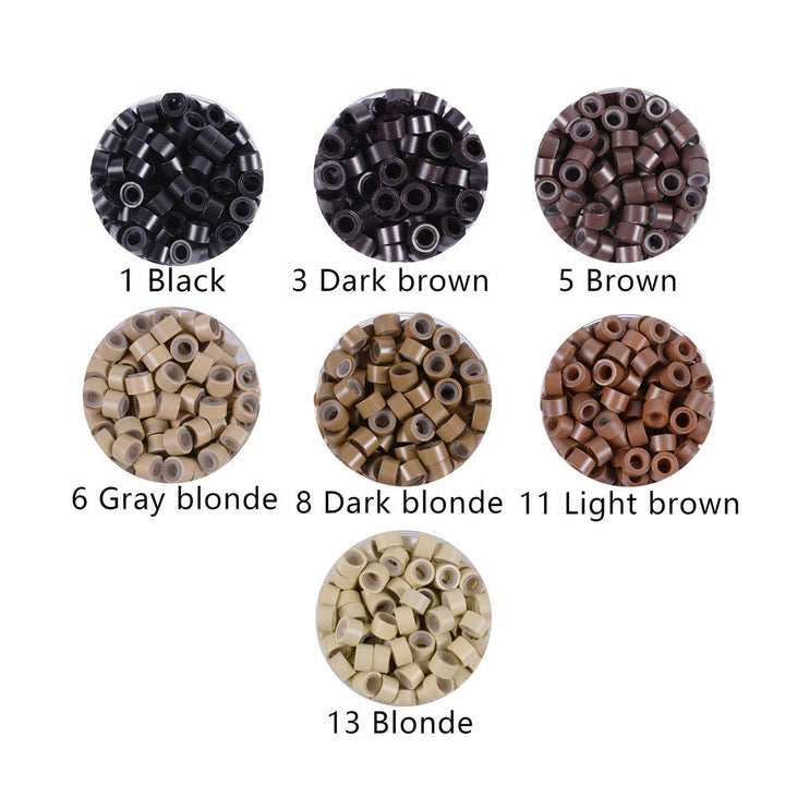200pcs Silicone Micro Rings Hair Extensions Tools Kit: Three-hole Hair Pliers, Micro Pulling Hook Needle, Loop Threader and Silicone Micro Links (Black)