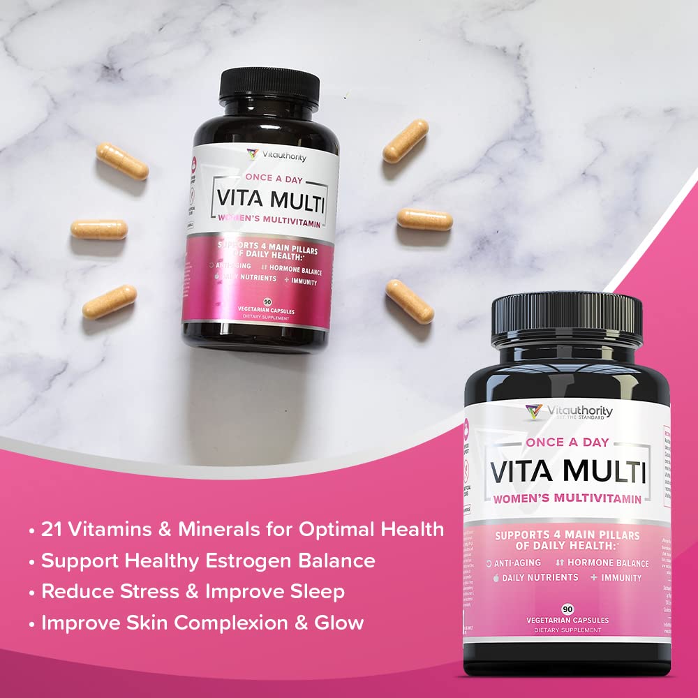 VITA Multi Multivitamin for Women: Women’s Daily Multi-Vitamin Supplement with DIM, Iodine, Ashwagandha | Supports Youthful Complexion, Healthy Cortisol and Estrogen Balance - 30 Day Supply