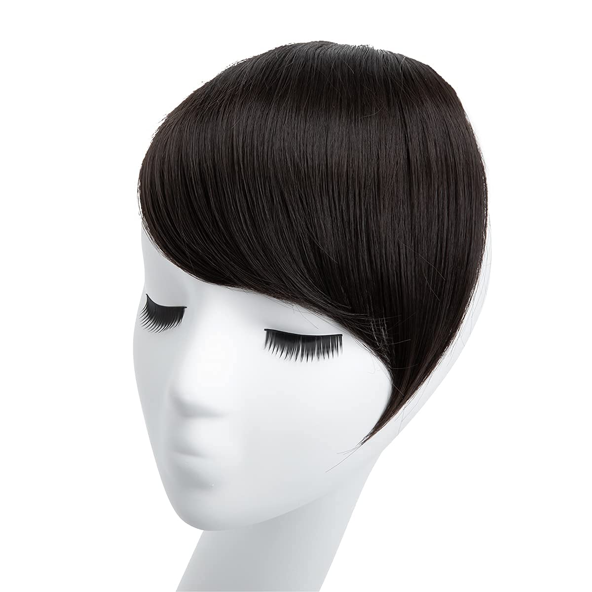 4# dark brown : SARLA Hair Synthetic Bang Hairpieces Clip In Side Swept Bangs Extension B2 (4# dark brown)
