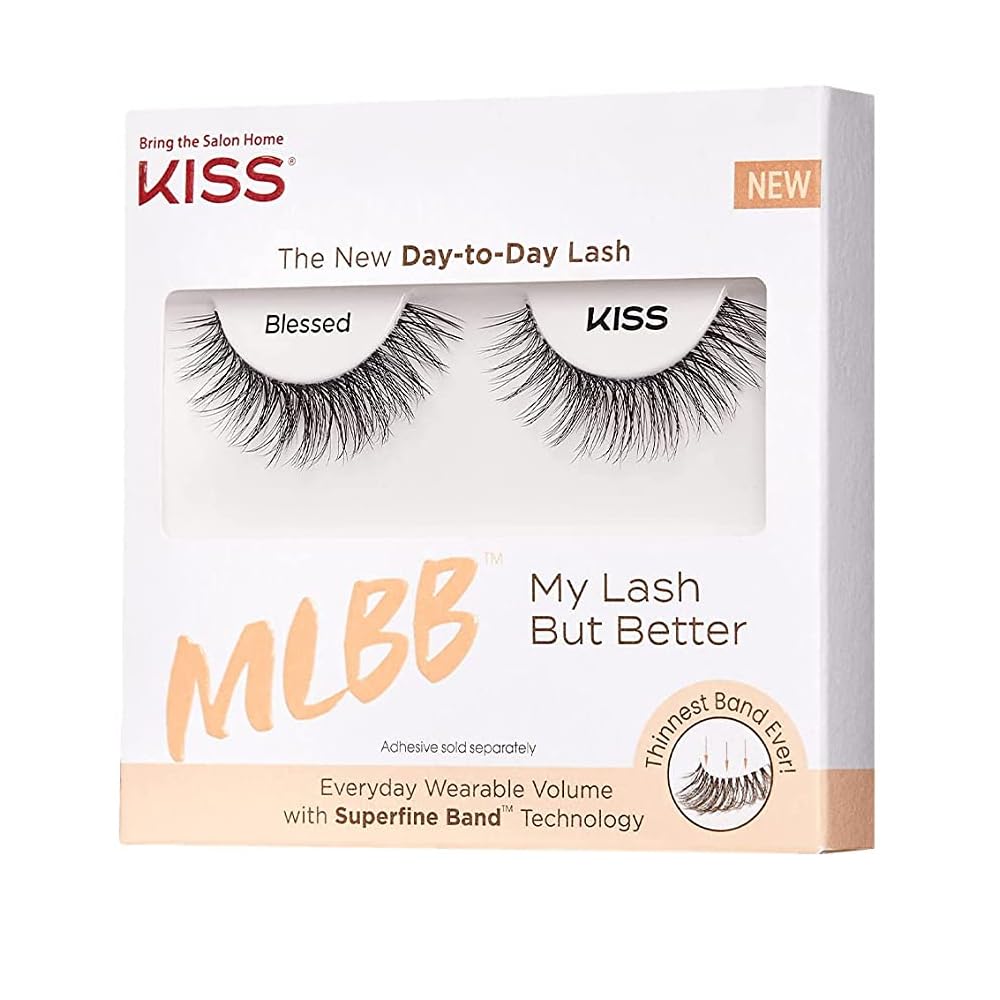 KISS MLBB My Lash But Better False Eyelashes, Everyday Wearable Volume with Superfine Band Technology, Easy To Apply, Reusable, Cruelty-Free, Strip Lashes, Blessed, 1 Pair Fake Eyelashes