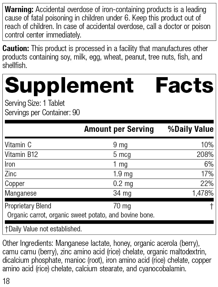 Standard Process Inc. Manganese B12 - Whole Food Hemoglobin and Antioxidant with Manganese, Organic Carrot, Maltodextrin, Copper, Organic Sweet Potato, Camu Camu, Vitamin B12-90 Tablets