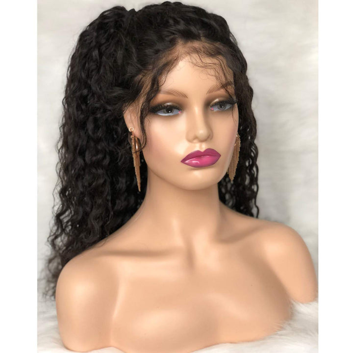 Voloria Realistic Female Mannequin Head with Shoulder Manikin PVC Head Bust Wig Head Stand with Makeup for Wigs Display Necklace Earrings Beige