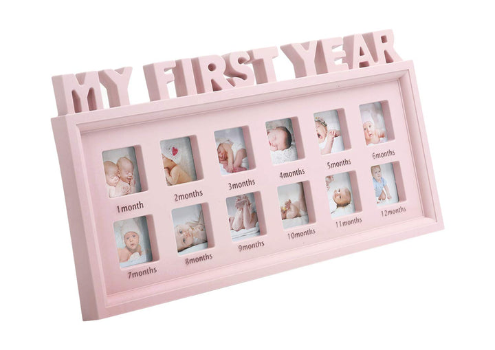 RONGXG Baby My First Year Photos Frame Multi-Photo Keepsake Picture Frame Girls Boys Pink 42x21cm