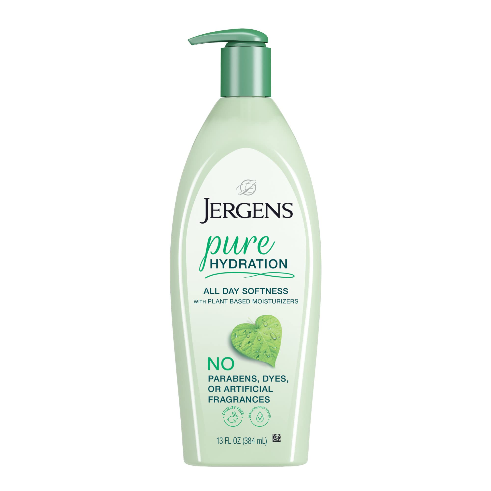 Jergens Pure Hydration Body Lotion, Plant Based Moisturizer Hydrates Dry to Extra Dry Skin, Paraben and Cruelty Free, Fragrance Free Formula, 24hr Hydration, 13 Oz