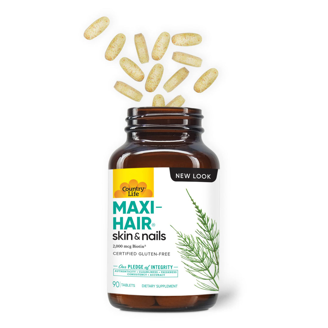 Country Life Maxi-Hair Supplement - 2000mcg Biotin & Vitamins for Hair, Skin & Nails - Certified Gluten-Free & Vegetarian - Supports Hair Growth, 90 Tablets