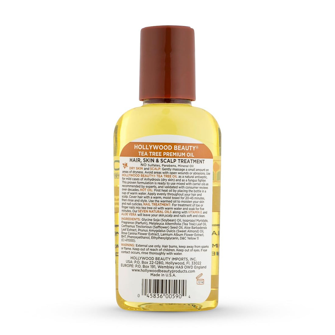 Hollywood Beauty Tea Tree Oil for Hair, Scalp, and Skin, 2 fl oz - Moisturizes Dry, Itchy Scalp, Fungus Fighter, Blended with Vitamin E & Aloe