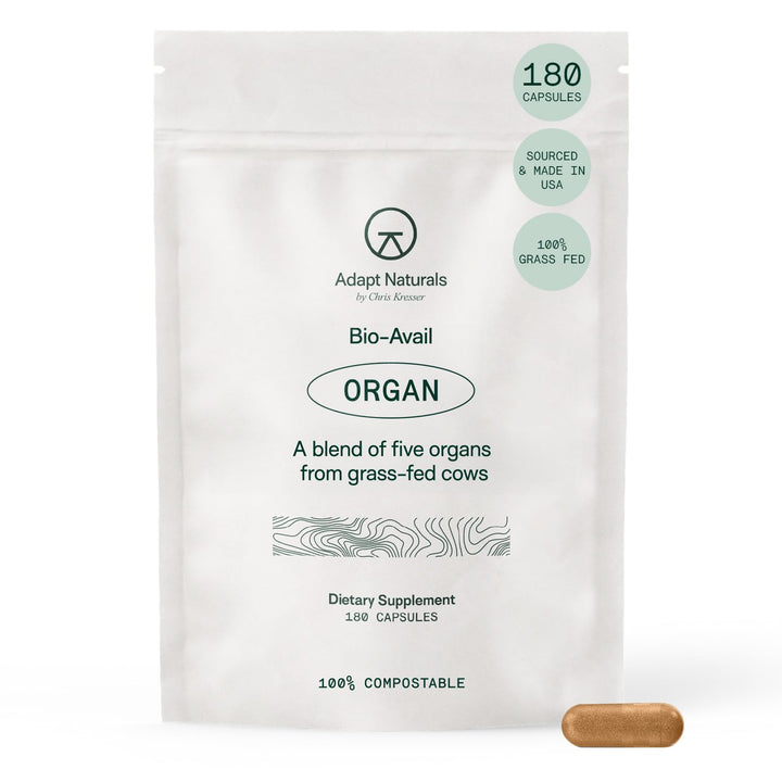 Adapt Naturals Organ Supplement, Bioavailable Grass Fed Beef Liver Capsules, Blend of Liver, Heart, Kidney, Pancreas & Spleen, Support Liver Cleanse Detox & Repair | Source of CoQ10-30 Days Supply