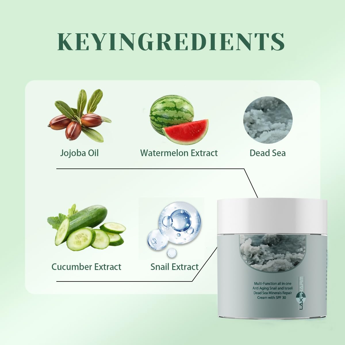 Symo Kane Multi-Function Snail Mucin & Dead Sea Minerals Repair Cream with SPF 30 | Anti-Aging, UV Protection & Hydration for Radiant Skin for a Youthful Glow