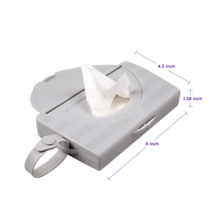 Ubbi On-The-Go Baby Wipes Dispenser, Portable Wipes Container for Travel, Diaper Bag Accessory Must Have for Newborns, Reusable Wipes Holder, Gray
