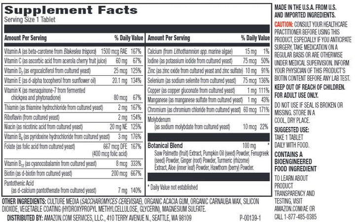 Amazon Elements Men's 40+ One Daily Multivitamin, Vegan, 65 Tablets, 2 month supply (Packaging may vary)