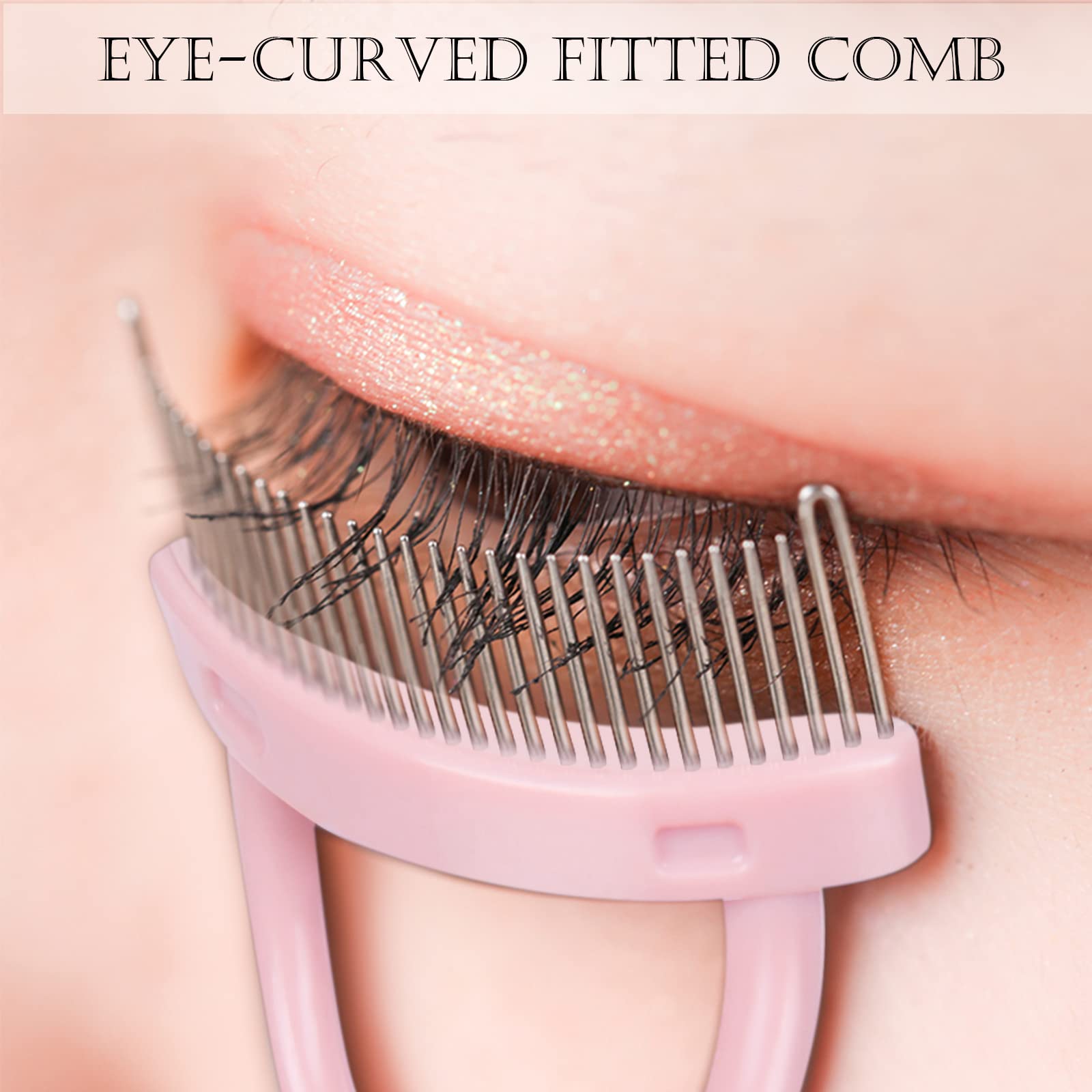 Acavado Eyelash Comb, Arc Designed Eyelash Separator Mascara Applicator Eyebrow Brush Metal Teeth Eye Lash Tool with Comb Cover,Baby Pink