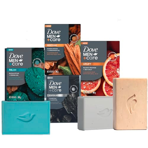 DOVE MEN + CARE Cleansing Soap Bar 4 Count to Rebuild Skin in the Shower Mixed Formulated Plant Based Ingredients 3.51 Oz