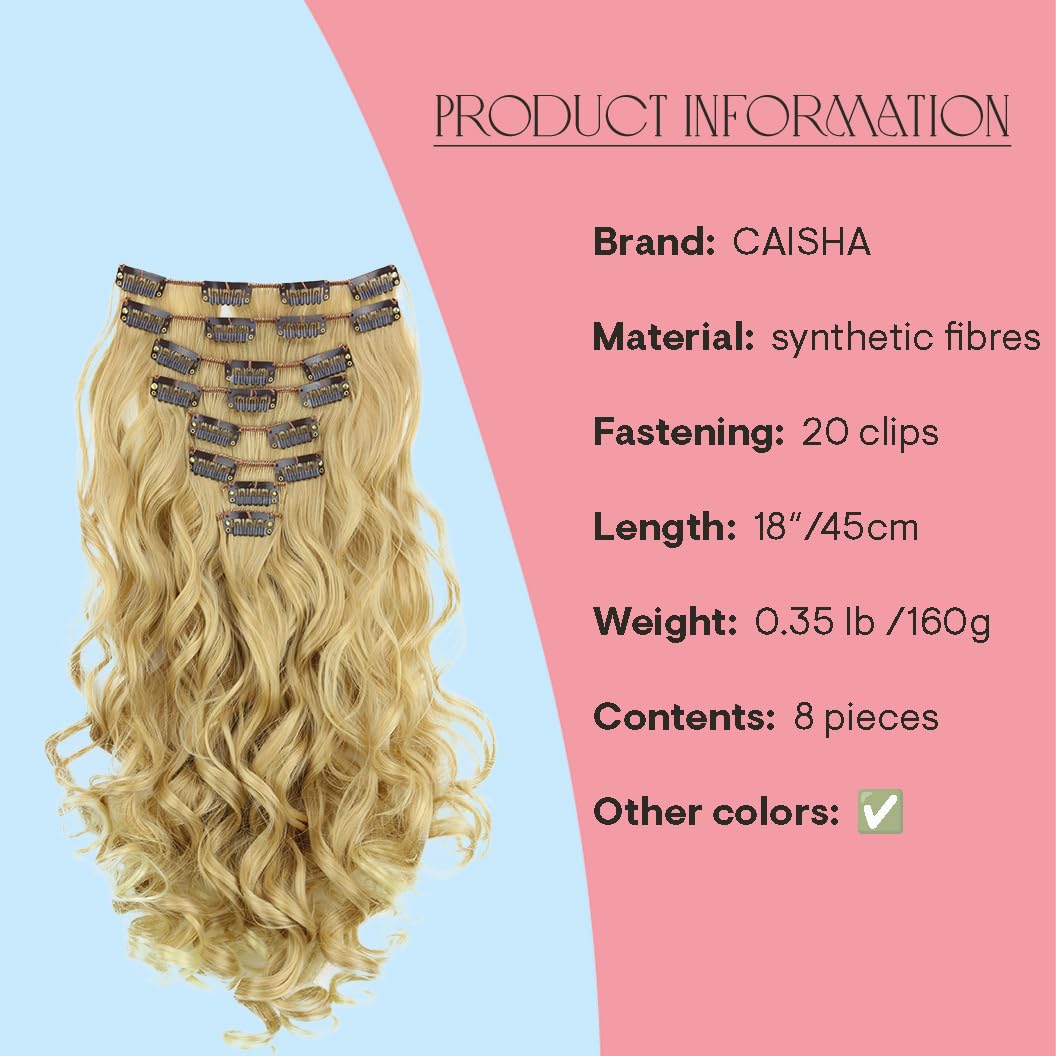 PRETTYSHOP XXL Set 8 pcs 24 Clip In Hair Extensions Full Head Hairpiece Wavy Curled Or Straight Heat-Resisting Div. Colors (blonde mix curled #27T613 CES4-1)