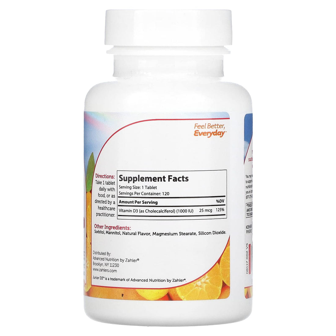 Zahler Junior D3 Vitamins 1000 IU - Chewable Vitamin D3 for Kids - Vitamin D for Kids to Support Bone, Teeth & Immune Health - Kosher Kids Vitamin D3 Orange Flavor - D3 Vitamins for Kids 120 Count.