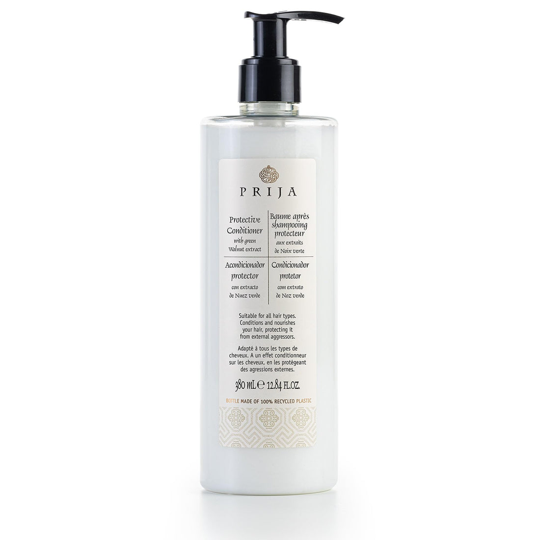 Prija Protective Hair Conditioner with Green Walnut Extract (12.84 fl oz) - For all Hair Types - Vegan Friendly - Dermatologically Tested - Made with 100% Recycled Bottle