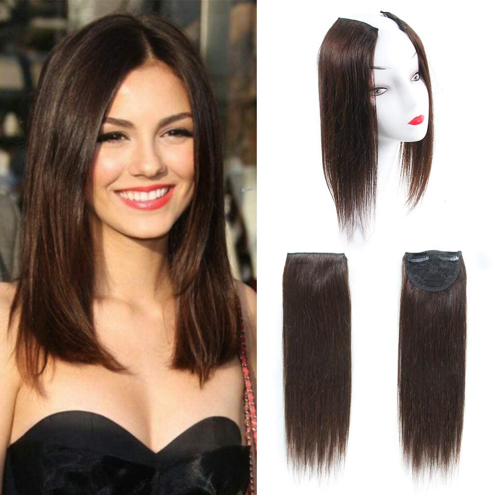 Aosome 2 Pieces Dark Brown Human Hair Clip in Hair Extensions 14inch, Straight Hairpiece about 25g/pc, total 50g: 14'', Dark Brown