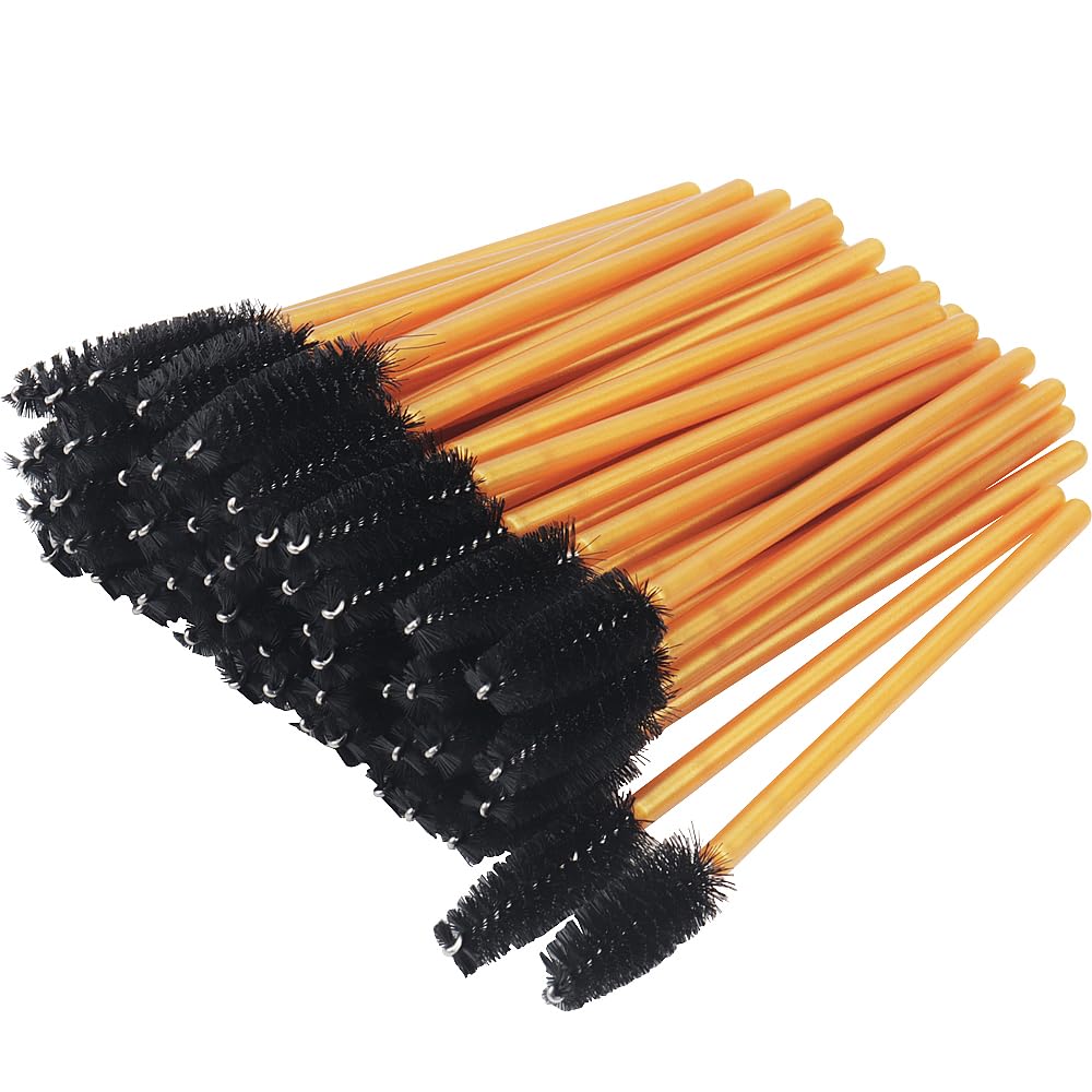 Mekupeu Gold/Black-300Pcs: 300 Pack Mascara Wands Disposable Eye Lash Brushes Applicator For Eyelash Extensions Makeup Tool Bulk, Gold/Black