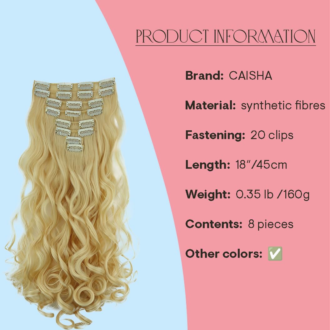 24 (60cm) platinum blonde #613 CES5-1 : PRETTYSHOP XXL Set 8 pcs 24 Clip In Hair Extensions Full Head Hairpiece Wavy Curled Or Straight Heat-Resisting Div. Colors (bleach blonde curled #613 CES5-1)