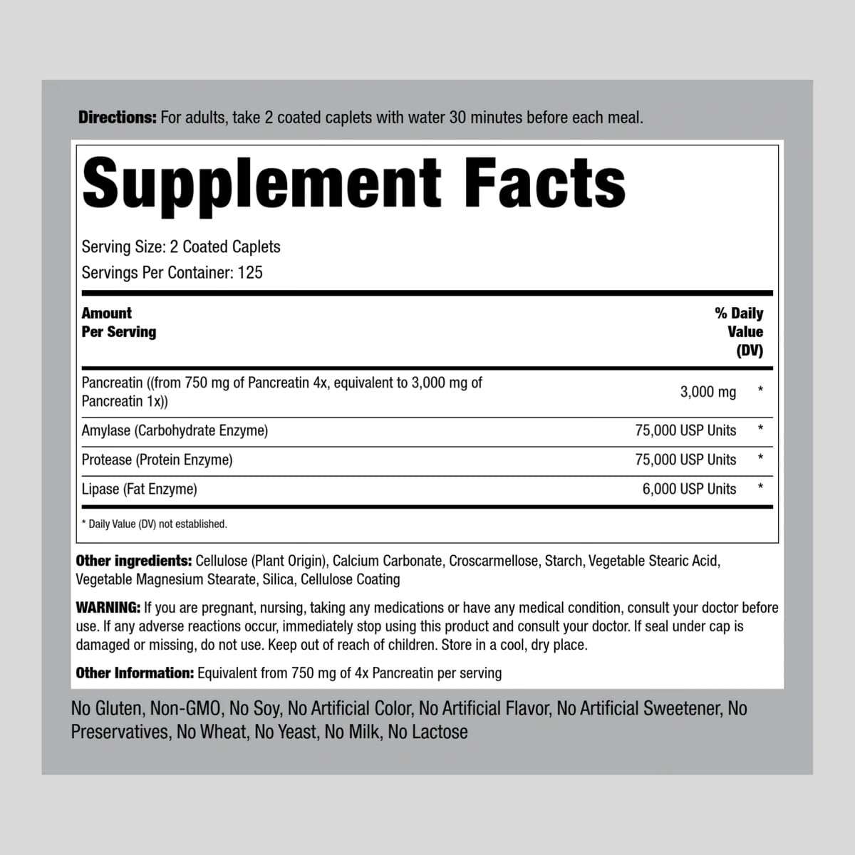 Piping Rock Pancreatin Digestive Enzymes | 3000mg | 250 Caplets | Ultra Strength | Non-GMO, Gluten Free Supplement