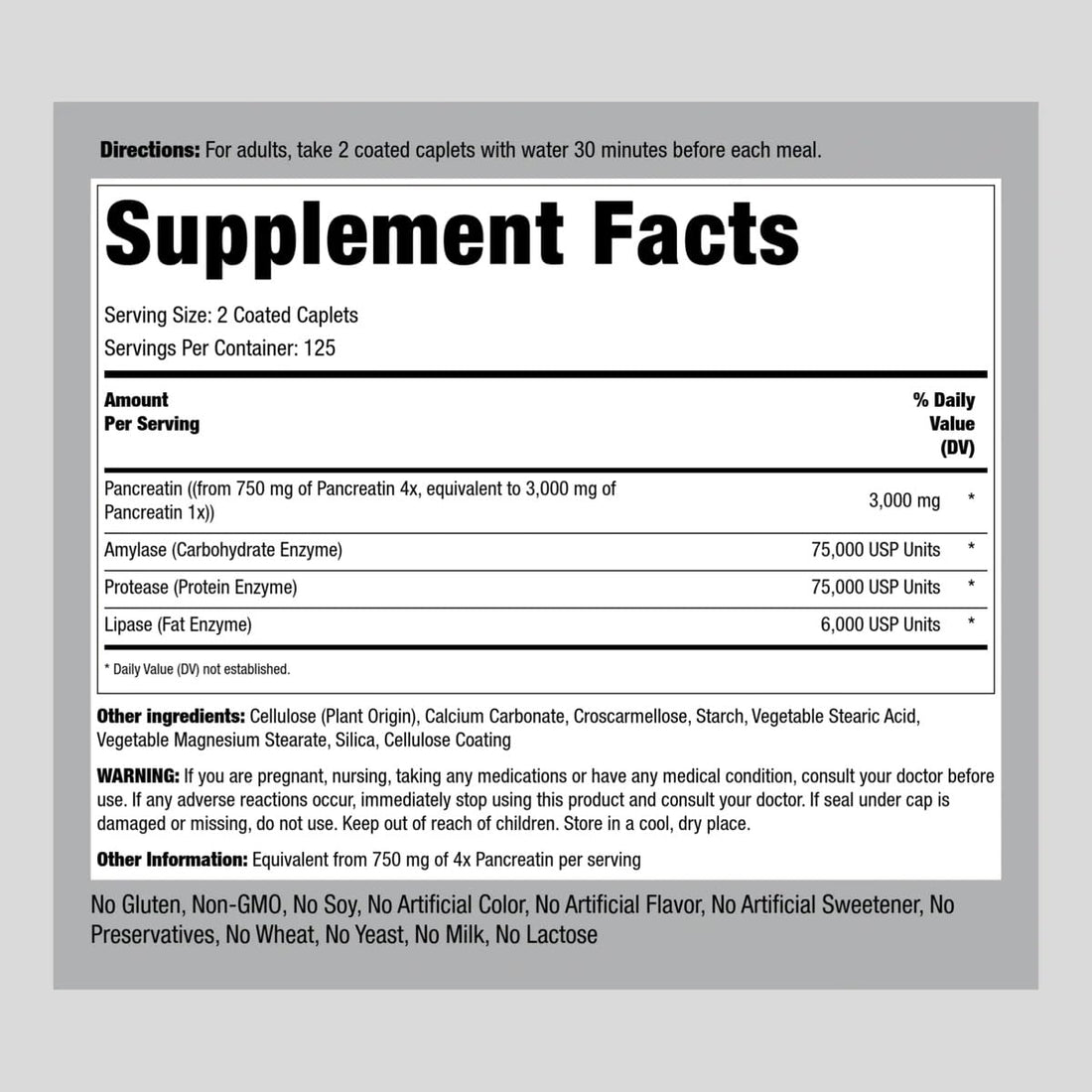 Piping Rock Pancreatin Digestive Enzymes | 3000mg | 250 Caplets | Ultra Strength | Non-GMO, Gluten Free Supplement