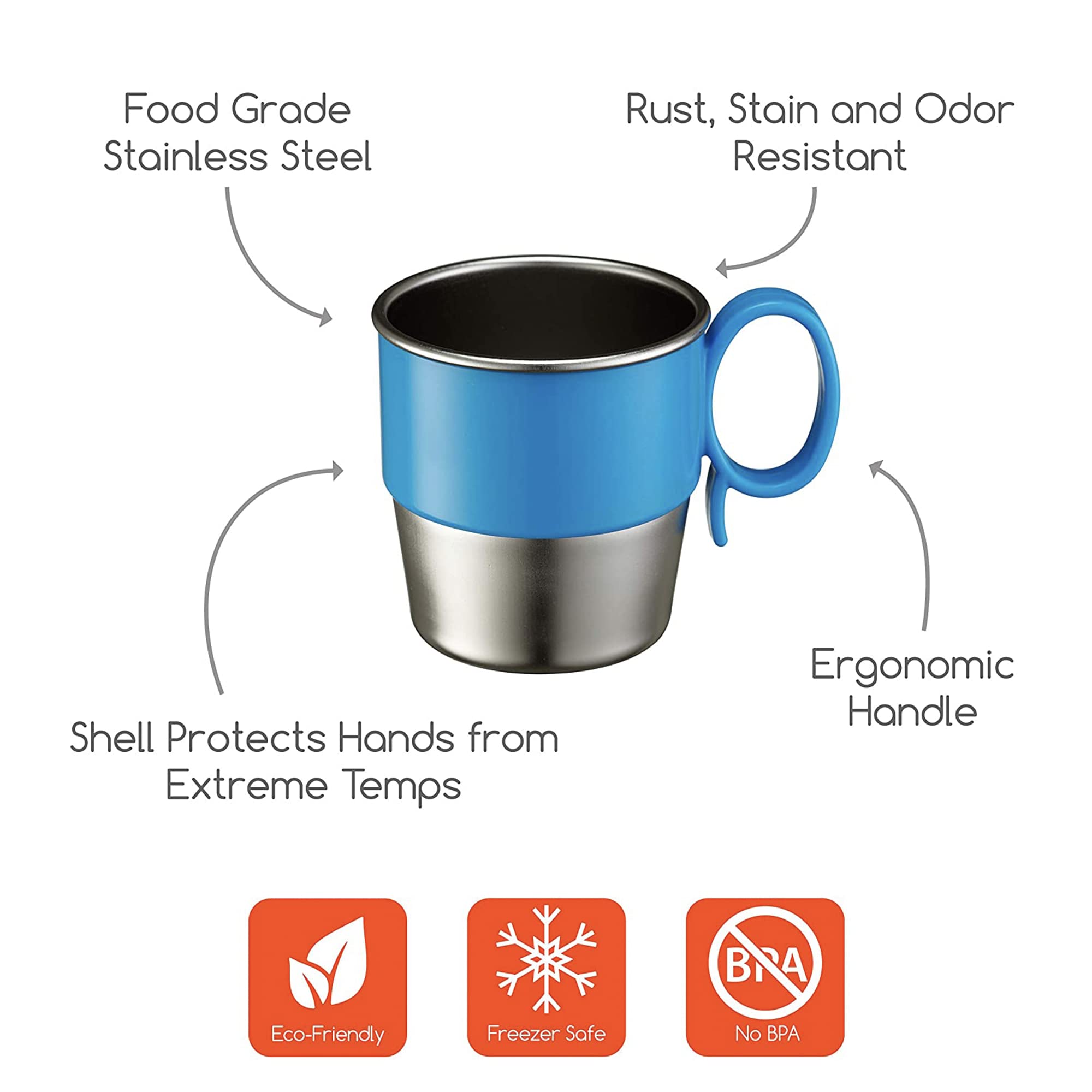 Innobaby Din Din Smart Stainless Steel Cup (9 oz) with Handle for Babies, Toddlers and Kids. BPA Free, Blue