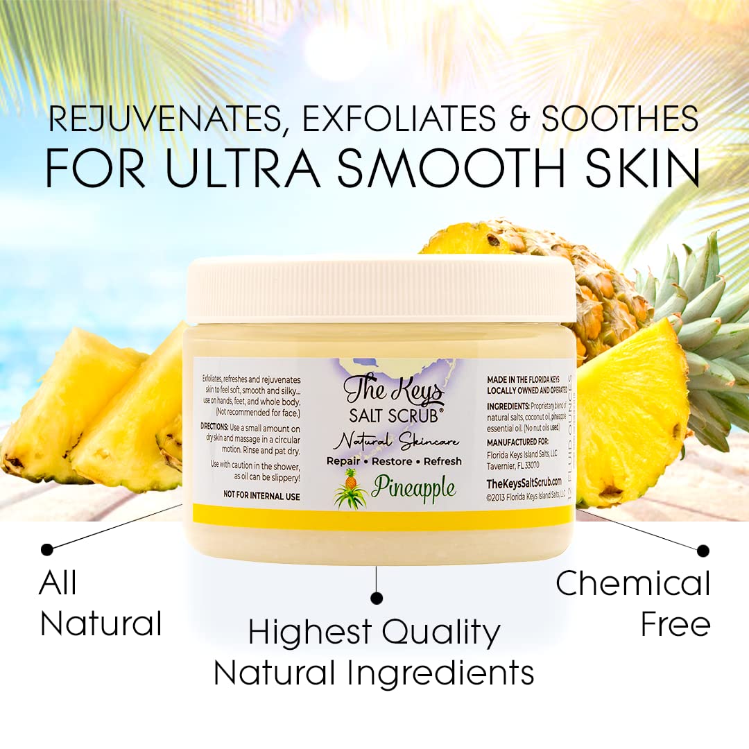 The Keys Exfoliating Sea Salt Body Scrub - Organic Body Scrub with Pure Florida Sea Salt, Ideal Salt Scrub for Hands, Feet, Bikini Area, and Travel Size Body Scrub for Men & Women, Pineapple, 12 oz.