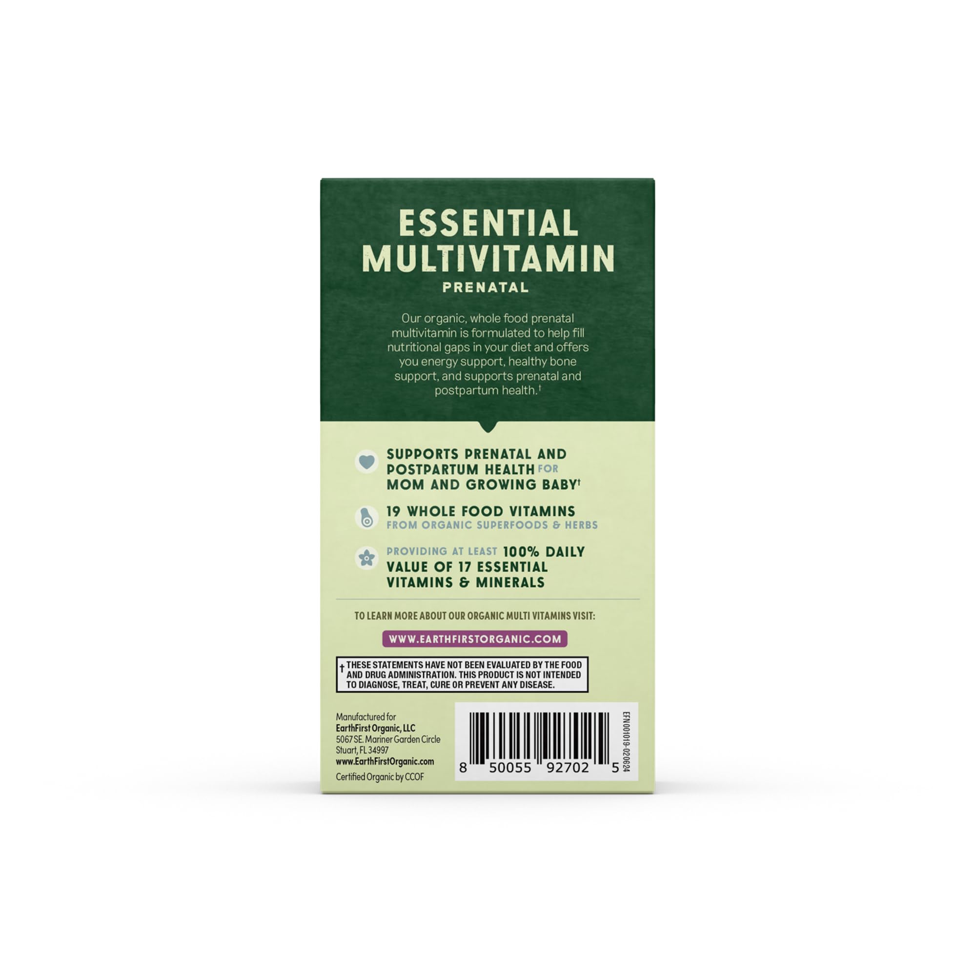 EarthFirst Organic Prenatal Multi Once Daily, Prenatal Vitamins for Women for Conception, Pregnancy, Postpartum & Breastfeeding, 30 Count