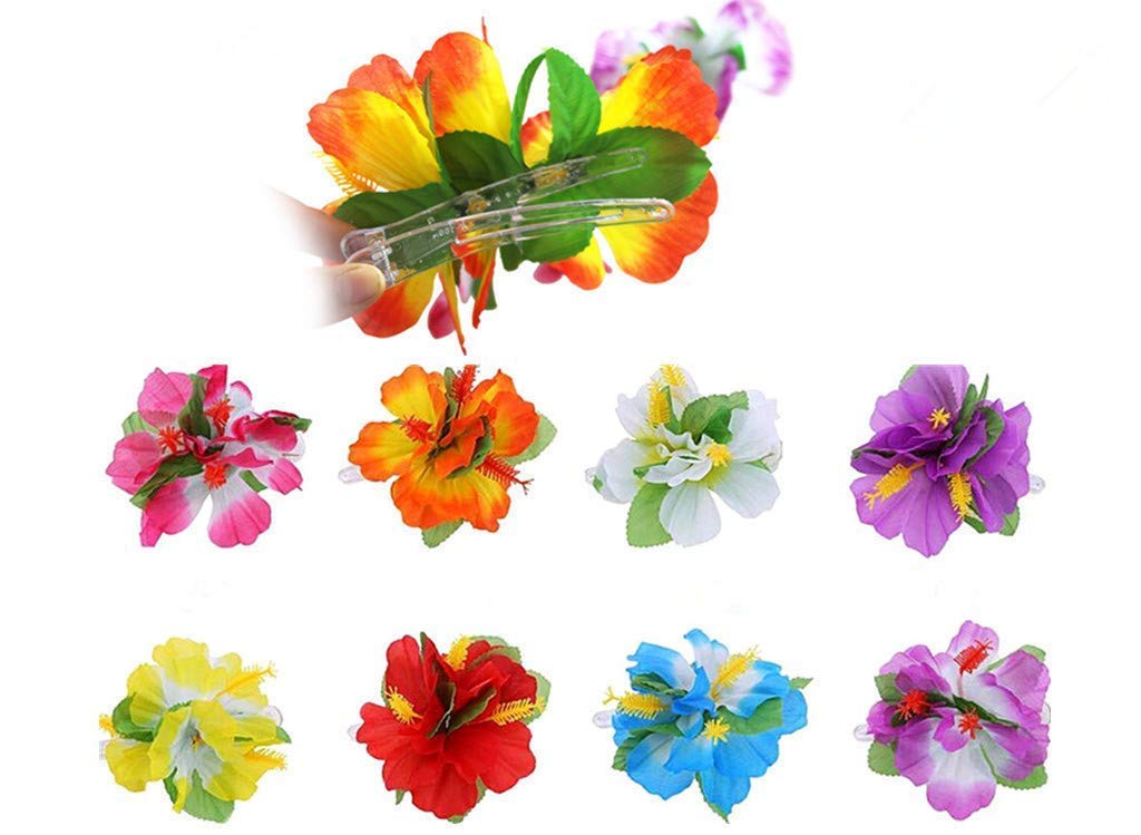 Hawaiian Hibiscus Flower Hair Clip,Fabric Artificial Tropical Flower Hairpin Barrette Hair Accessories for Luau Beach Party(8pcs with Assorted Colors)