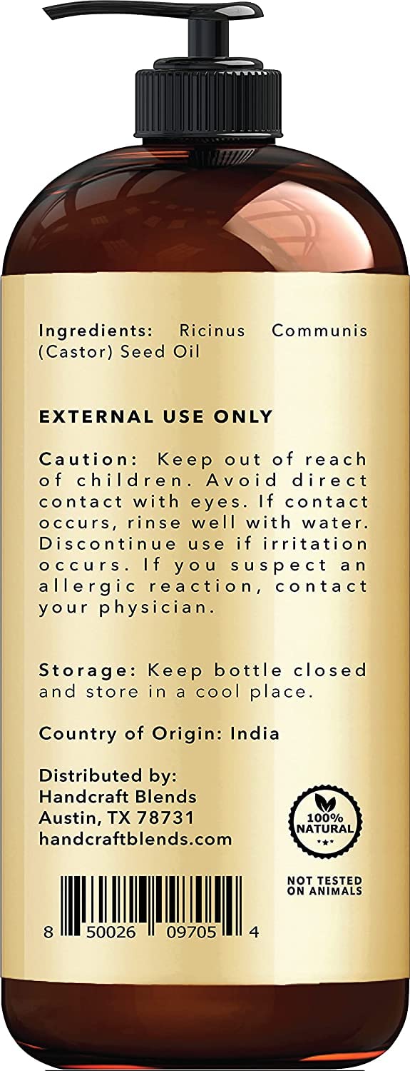 Handcraft Blends Jamaican Black Castor Oil - 16 Fl Oz - 100% Pure and Natural - Premium Grade Oil for Hair Growth, Eyelashes and Eyebrows - Carrier Oil - Hair and Body Oil