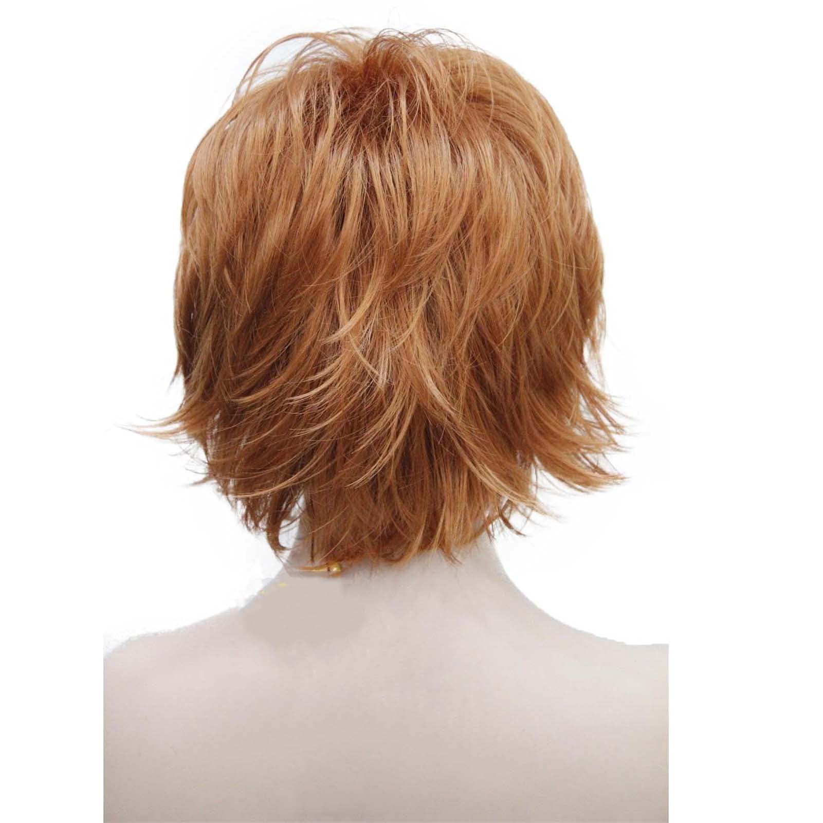 Orange: Wiginway Short Wavy Wig Layered Women Wigs Copper Red Synthetic Hair Replacement Heat Resistant 6 Inch