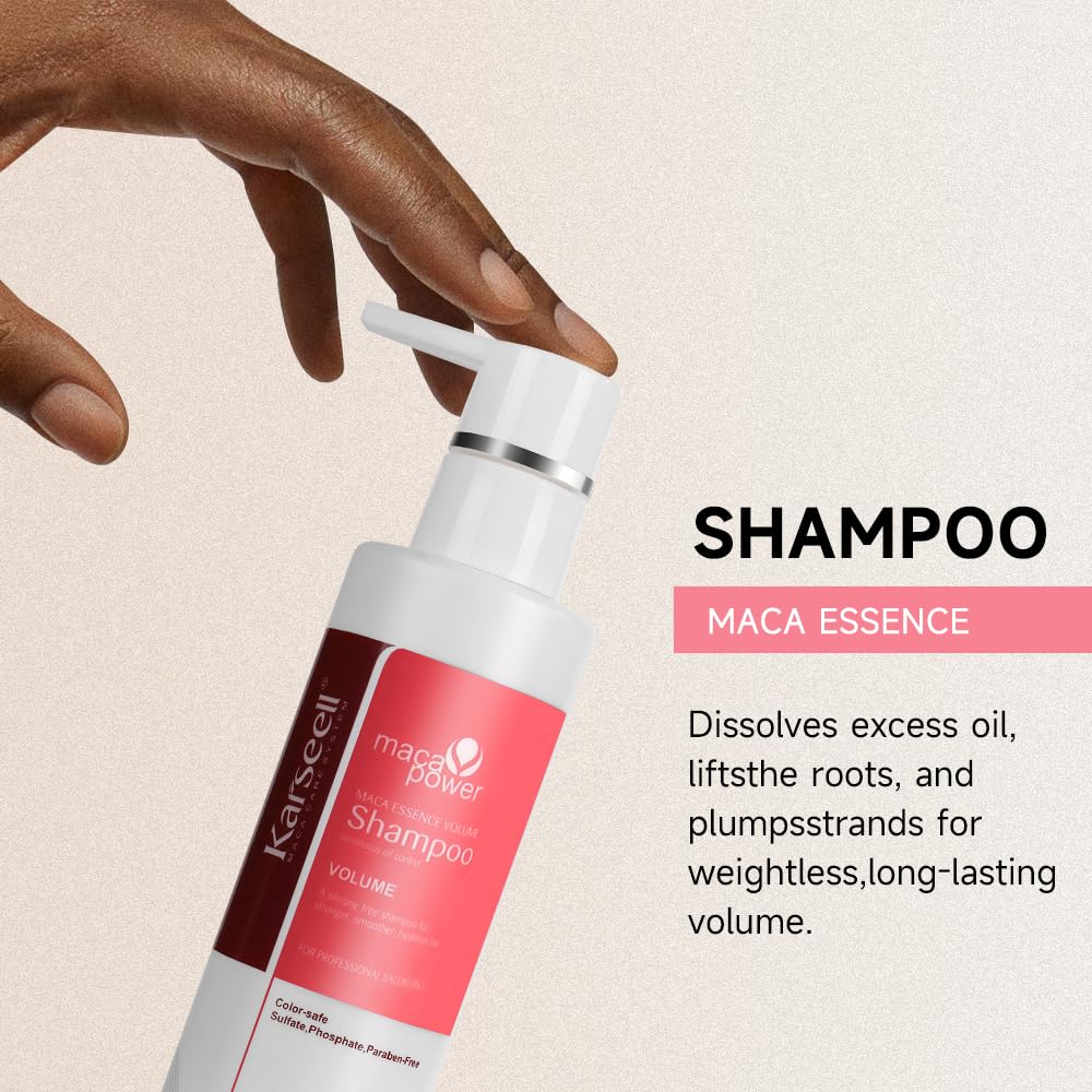 Karseell maca power Volume Shampoo, 200ml - Lightweight Shampoo For Fine Hair, Adding volume to flat hair, Dermatologically Tested, pH Balanced, Not Irritating, Cruelty-free