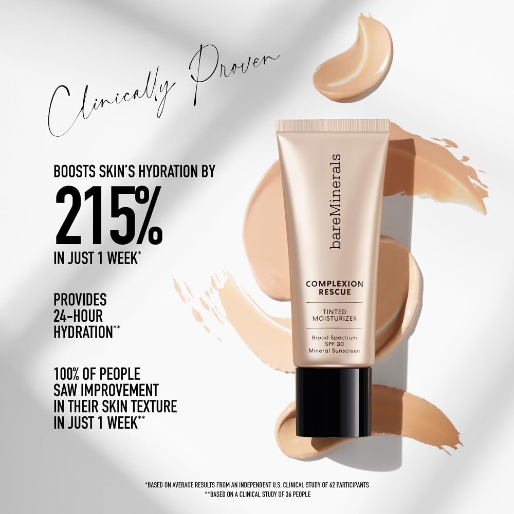bareMinerals Complexion Rescue Tinted Moisturizer for Face with SPF 30, Full Size, Cashew 3.5