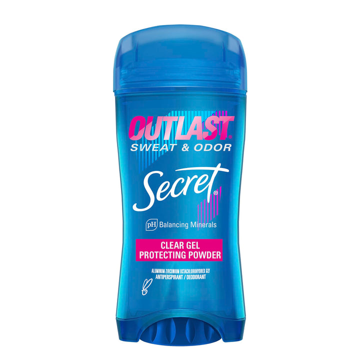 Secret Outlast Antiperspirant Deodorant for Women, Sweat & Odor Protection, PH Balancing Minerals, Clear Gel, Protecting Powder Scent, 2.6 Oz