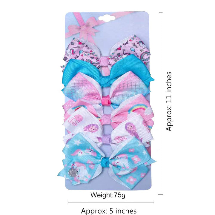 [6Pack/Set] 5In Cute Mermaid Rainbow Colorful Grosgrain Ribbon Hair Bow Alligator Clip Accessories (Mermaid Series)