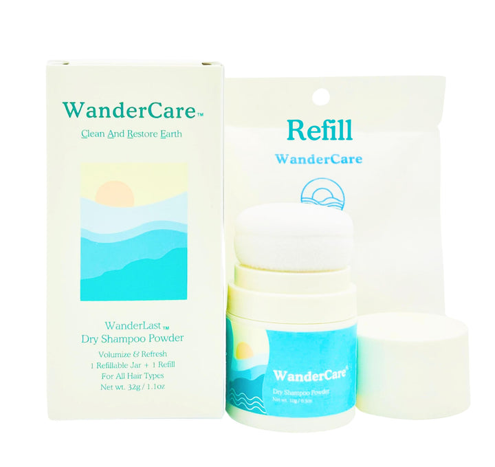 Dry Shampoo Volume Powder | Natural, Eco-friendly, Non Aerosol, Refillable | USA-Made | Refreshes, Volumizes | For Light, Medium or Dark Hair | 1 Refillable Jar + 1 Plastic-free Refill