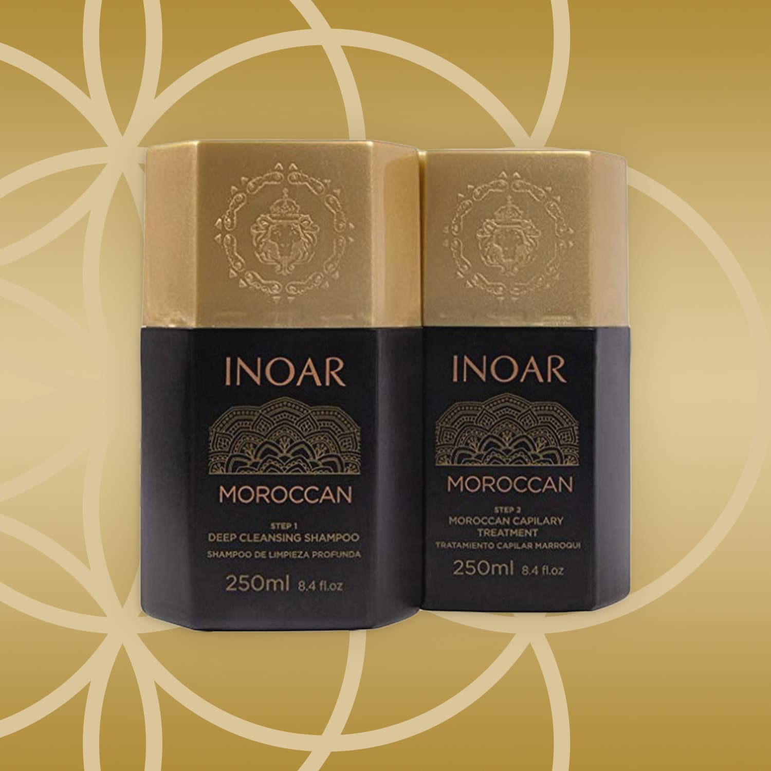 INOAR – Moroccan Smoothing Treatment Set with Keratin - Deep Cleansing Shampoo, Keratin Treatment, Reduces Frizz, Straighten Hair Treatment, Vegan Hair Products for Men and Women (8.4 oz. each)