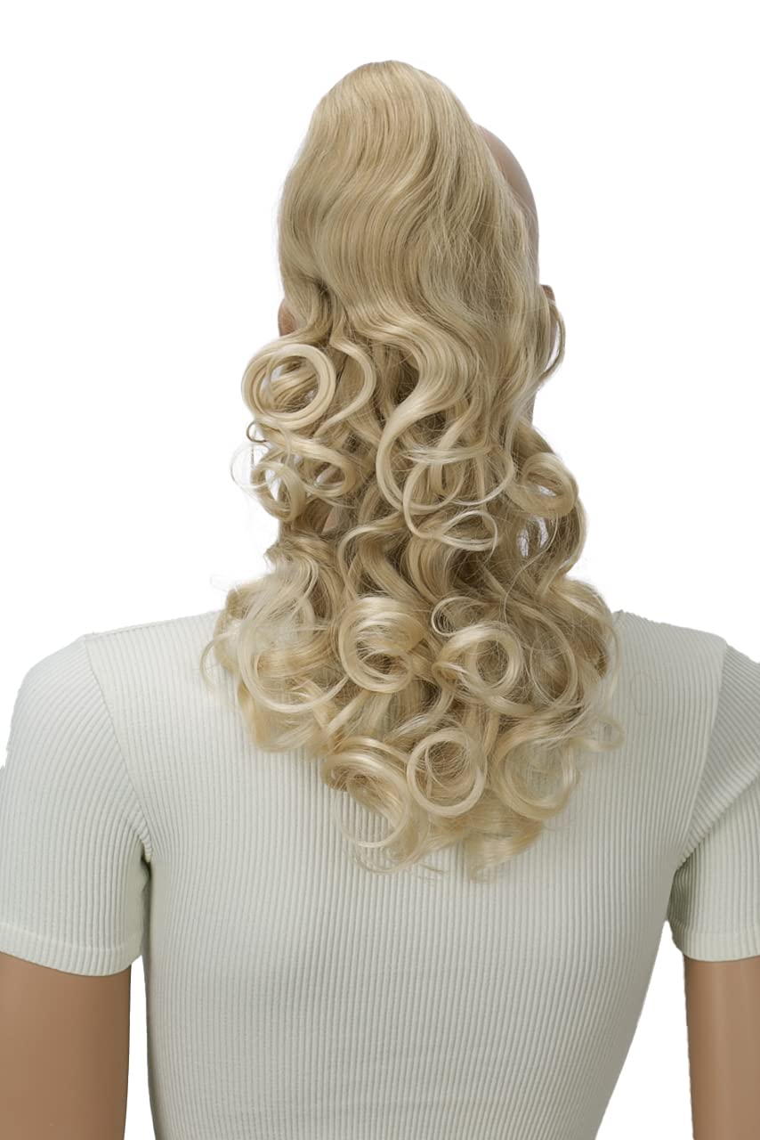 bleach blonde #25T613 H7-2 : PRETTYSHOP 16 OR 20 Hair Piece Clip On Pony Tail Extension 2 IN 1 Curled Wavy Heat-Resisting bleach blonde #25T613 H7-2