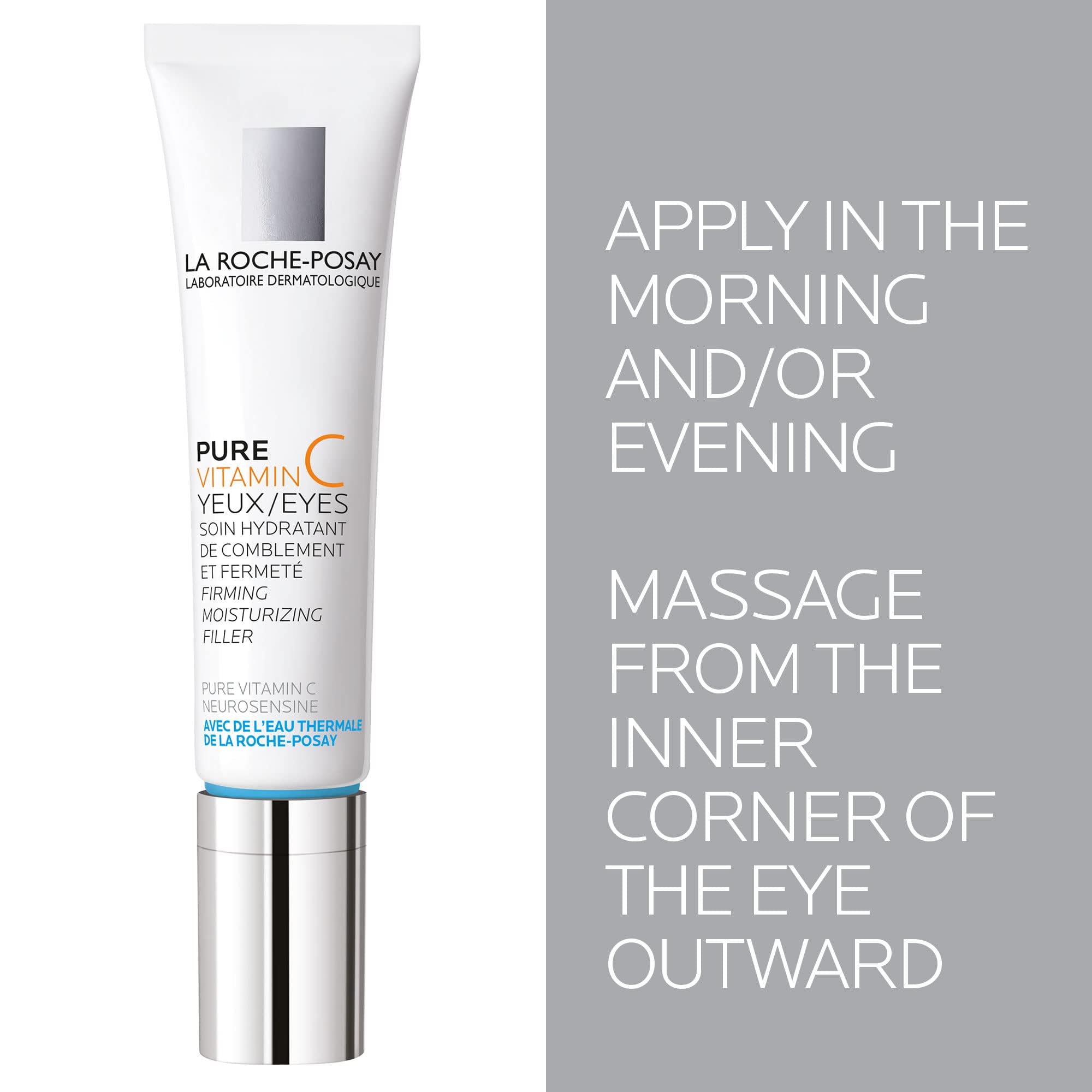 La Roche-Posay Redermic C Pure Vitamin C Eye Cream with Hyaluronic Acid to Reduce Wrinkles for Anti-Aging Effect, 0.5 Fl Oz (Pack of 1)