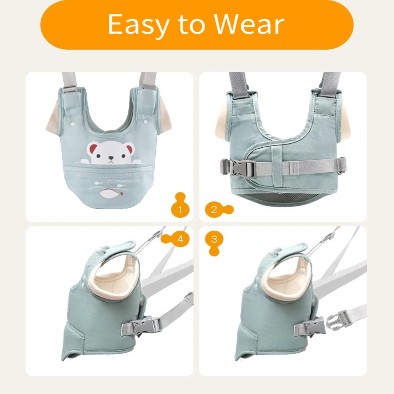 Huifen Baby Walking Harness, Handheld Kids Walker Helper with Detachable Crotch Adjustable Walker Harness Assistant Belt Baby Learning Walk Toddler Infant Walker 9-24 Months (Green)