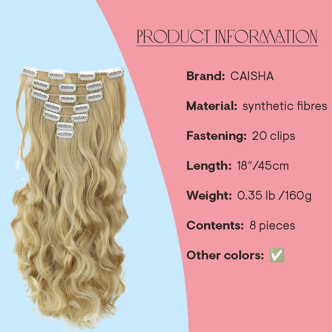 PRETTYSHOP XXL Set 8 pcs 24 Clip In Hair Extensions Full Head Hairpiece Wavy Curled Or Straight Heat-Resisting Div. Colors (bleach blonde mix curled #25T613 CES7-1)