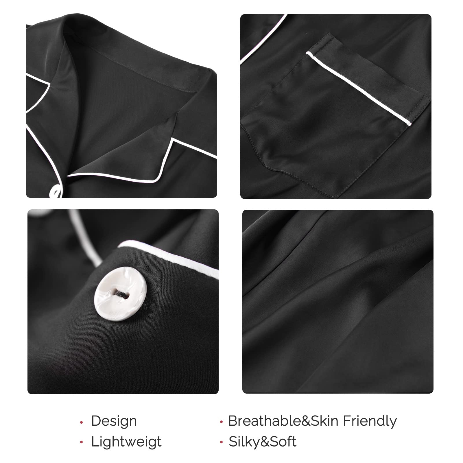 YANIBEST Womens Silk Satin Pajamas Set Short Sleeve Two-piece Pj Sets Sleepwear Loungewear Button-Down Pj Sets