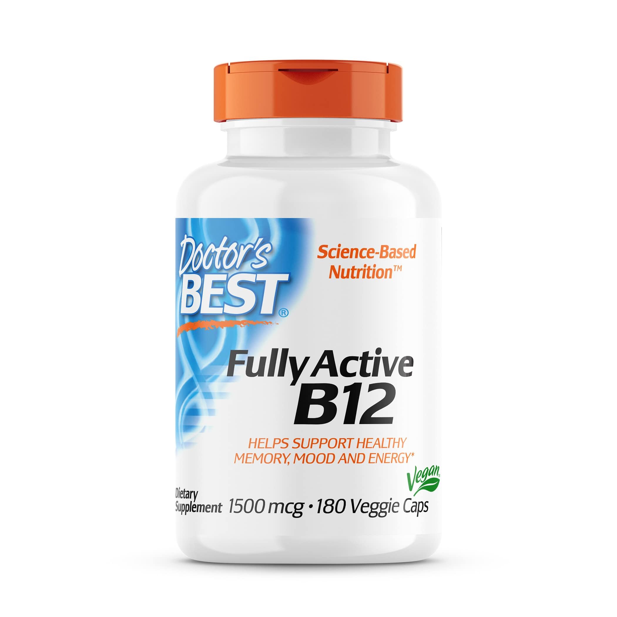 Doctors Best Fully Active B12, Energy, Memory, & Mood Support, Non-GMO, Gluten Free, Soy Free, Vegan 180 Veggie Caps