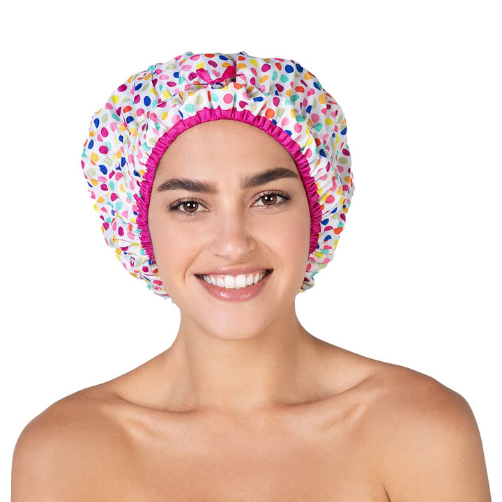 Reusable Shower Cap & Bath Cap & Lined, Oversized Waterproof Shower Caps Large Designed for all Hair Lengths with PEVA Lining & Elastic Band Stretch Hem Hair Hat - Fashionista Showered With Kisses