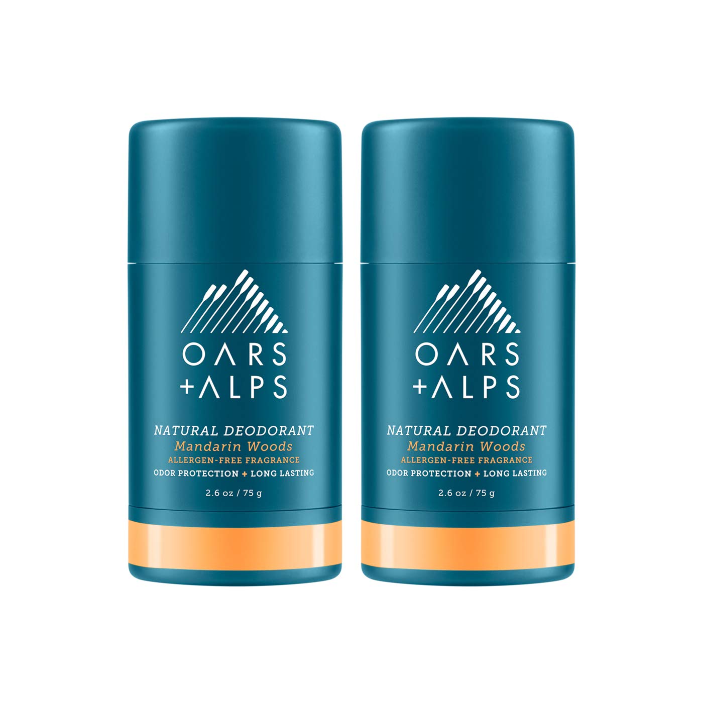 Oars + Alps Natural Deodorant for Men and Women, Aluminum Free and Alcohol Free, Vegan and Gluten Free, Mandarin Woods, 2 Pack, 5.2 Oz