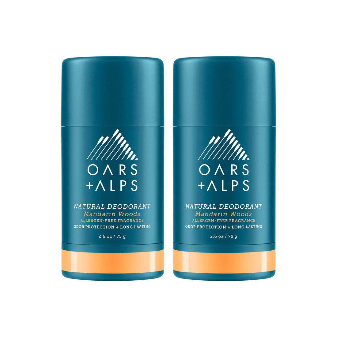 Oars + Alps Natural Deodorant for Men and Women, Aluminum Free and Alcohol Free, Vegan and Gluten Free, Mandarin Woods, 2 Pack, 5.2 Oz