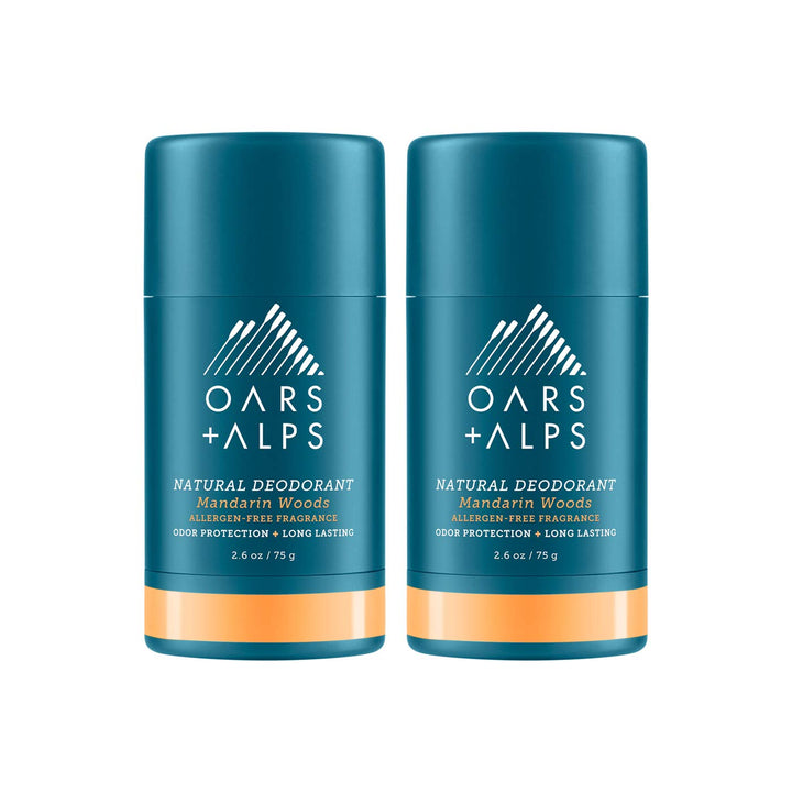 Oars + Alps Natural Deodorant for Men and Women, Aluminum Free and Alcohol Free, Vegan and Gluten Free, Mandarin Woods, 2 Pack, 5.2 Oz