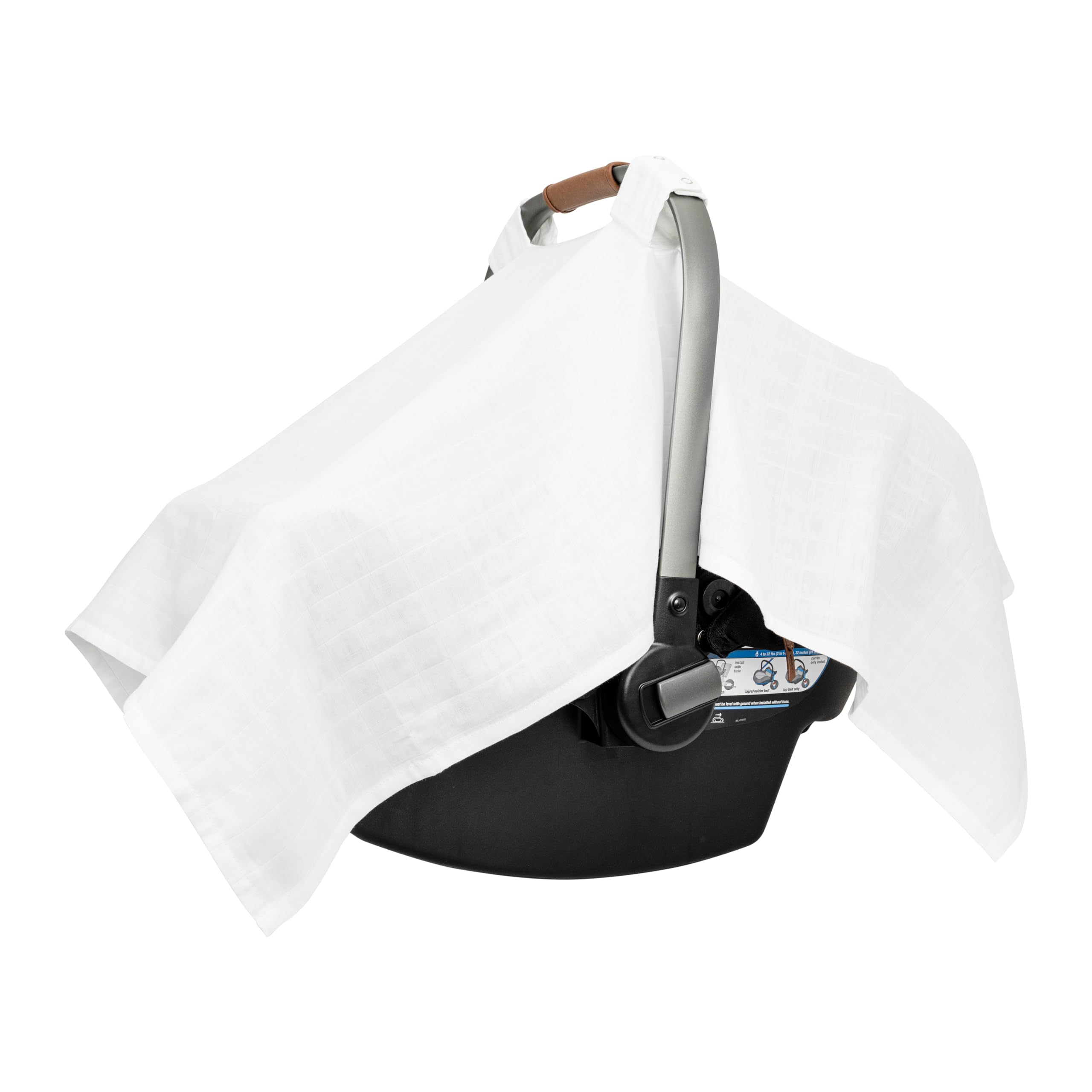 100% Organic Cotton Muslin Car Seat Cover for Babies - Lightweight, Breathable Infant Car Seat Canopy to Protect from Sunlight and Dust - Fits Any Infant Car Seats - 44x30 (White)