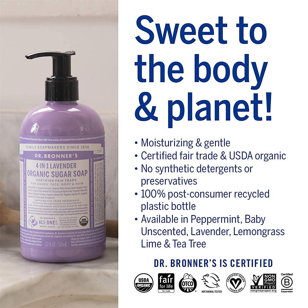 Dr. Bronner's Organic Sugar Soap - (Lavender, 12 Fl Oz)