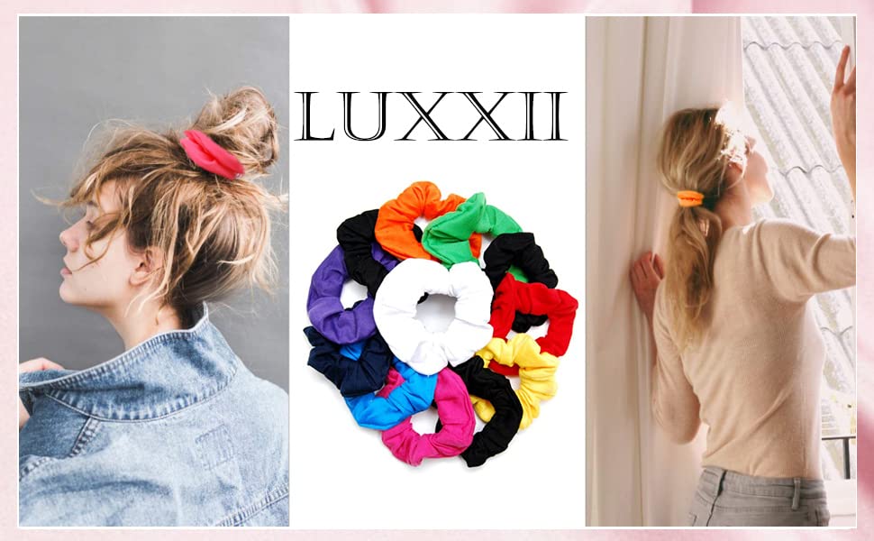 Color Scrunchies, 12 Count : Luxxii Fancy Cotton Colorful Scrunchies Ponytail Holder Elastic Hair Bands (Color Scrunchies, 12 Count)